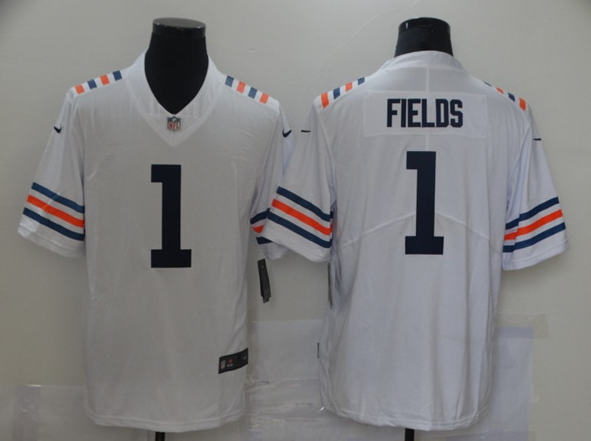 Men's Chicago Bears #1 Justin Fields White Vapor Untouchable Limited Stitched Jersey Men's Chicago Bears #1 Justin Fields White Vapor Untouchable Limited Stitched Jersey